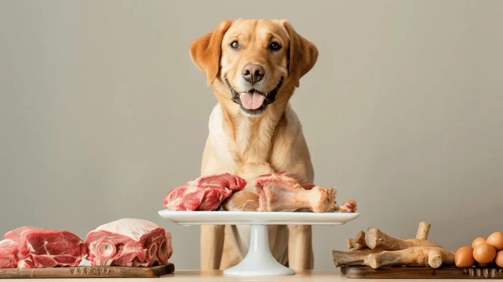 barfen-bei-hunden-hund-vor-fleischstuecken-7